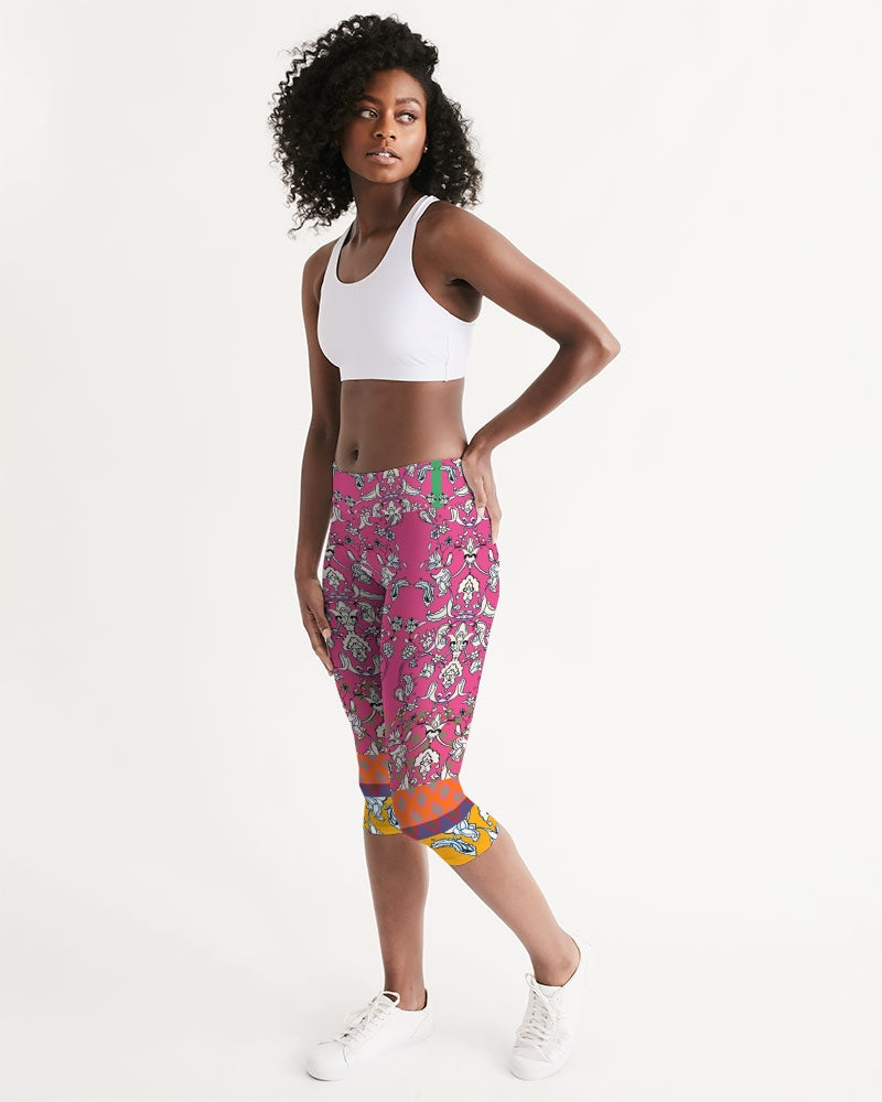 MIRACULOUS FLOWERS -PINK || Women's Mid-Rise Capri