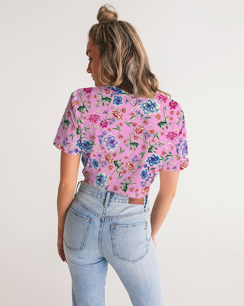 AMORE PINK Women's Twist-Front Cropped Tee