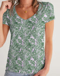 GREEN LEAFS TEXTURE Women's V-Neck Tee