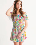 RETRO ROSES Women's Off-Shoulder Dress