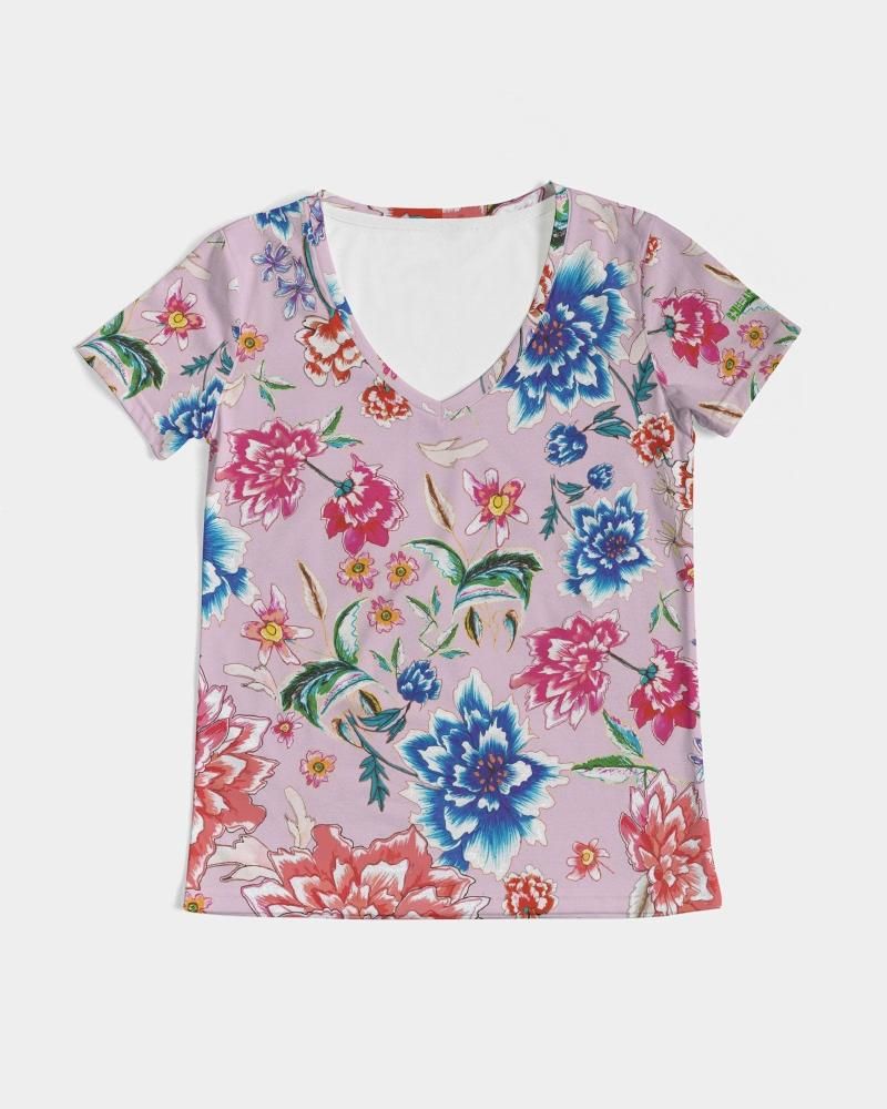 AMORE WHITE BLOMS Women's V-Neck Tee