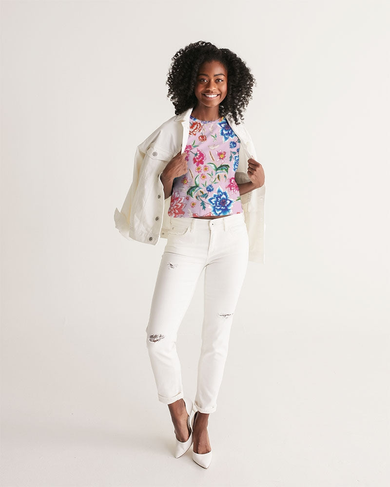 Women's Cropped Tank ||  AMORE Purple Bloom