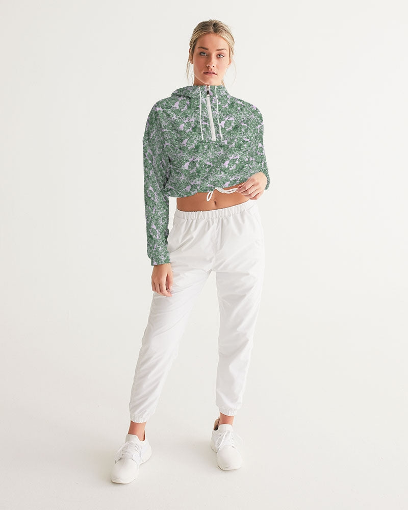 GREEN LEAFS TEXTURE Women's Cropped Windbreaker