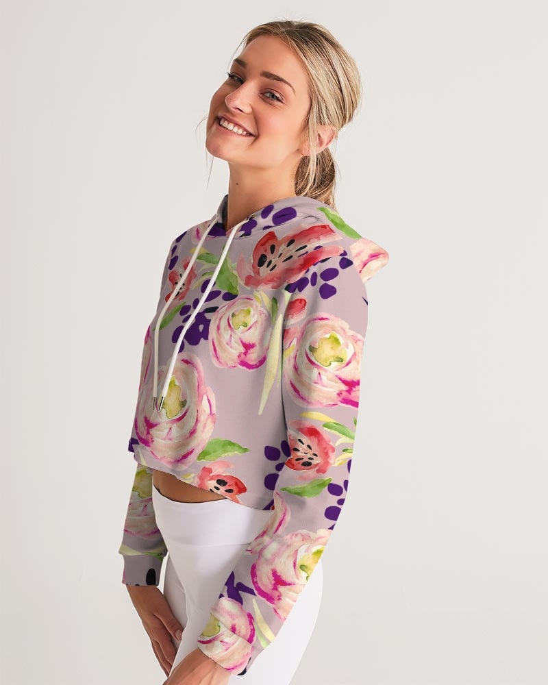 Tulip Floral Women's Cropped Hoodie - Soft Activewear