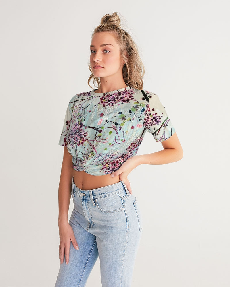 SHADOWS OF PARADISE Women's Twist-Front Cropped Tee