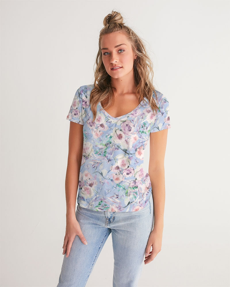 LOVE OF ORIENT FLOWERS - PURPEL Women's V-Neck Tee