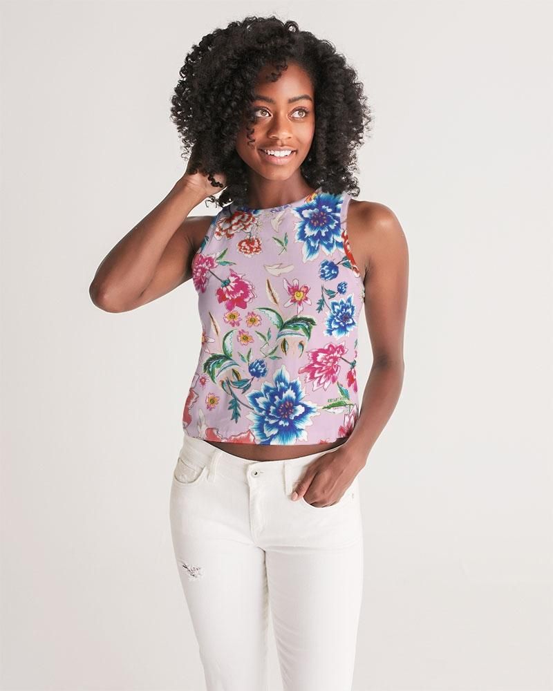 Women's Cropped Tank ||  AMORE Purple Bloom