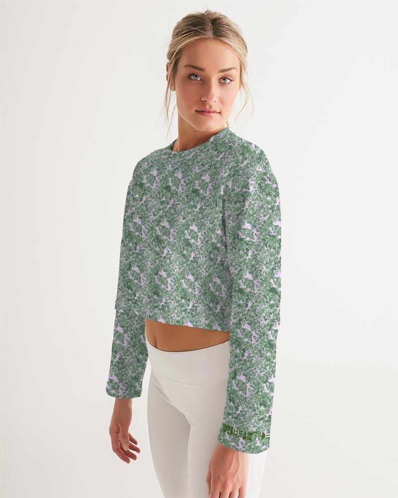 GREEN LEAFS TEXTURE Women's Cropped Sweatshirt
