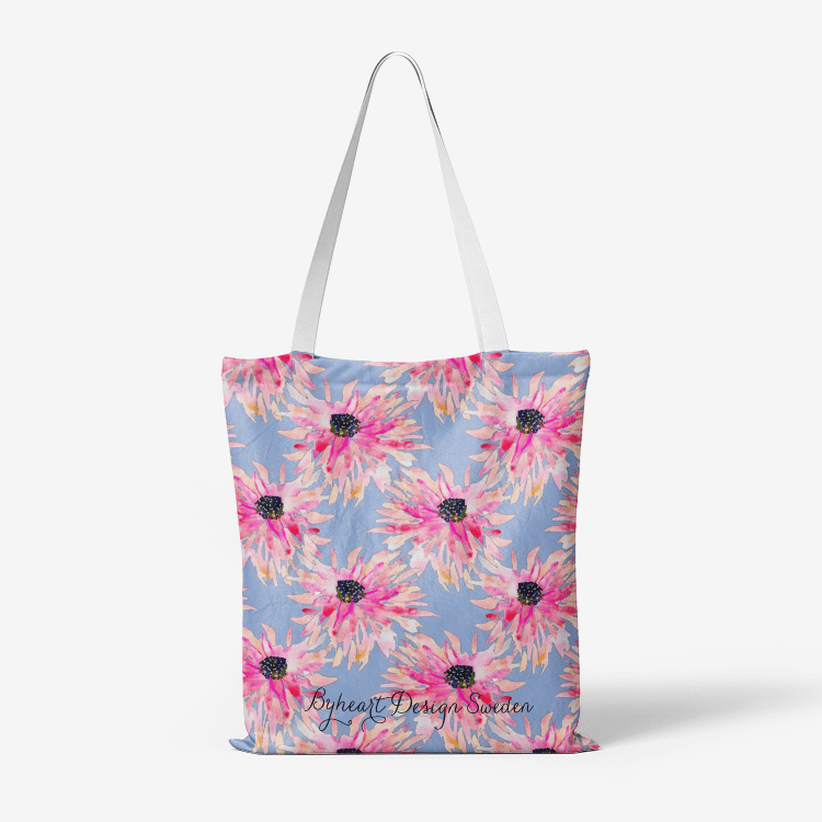 Heavy Duty and Strong Natural Canvas Tote Bags || BLUE FLOWERS ||