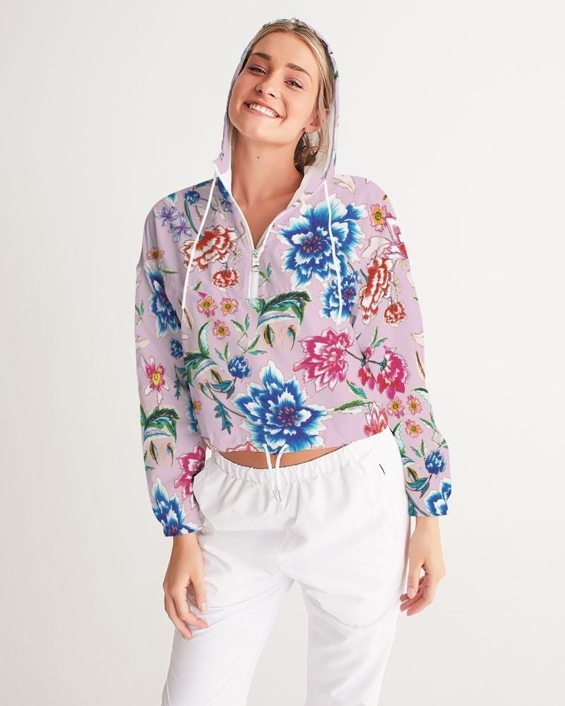 Women's Cropped Windbreaker  ||  AMORE Purple Blooms