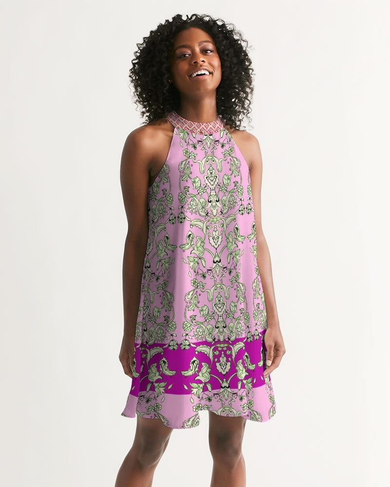MIRACULOUS FLOWERS -PINK  || Women's Halter Dress