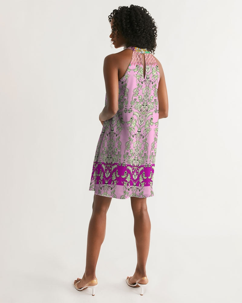 MIRACULOUS FLOWERS -PINK  || Women's Halter Dress