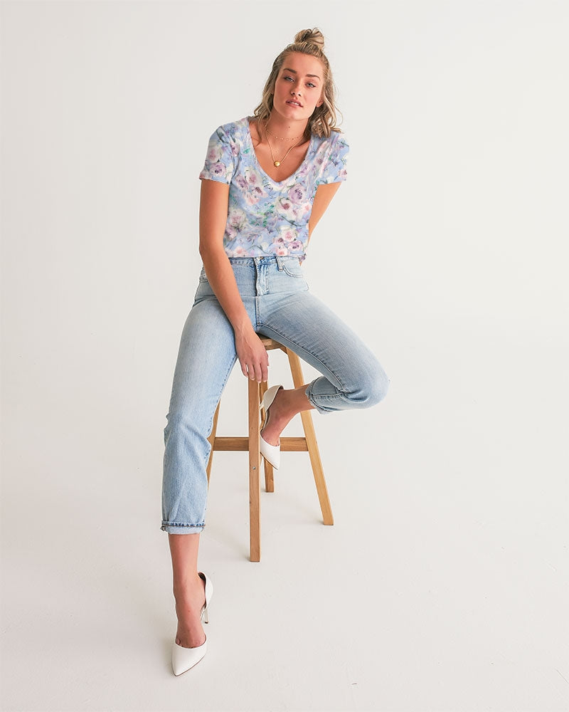 LOVE OF ORIENT FLOWERS - PURPEL Women's V-Neck Tee