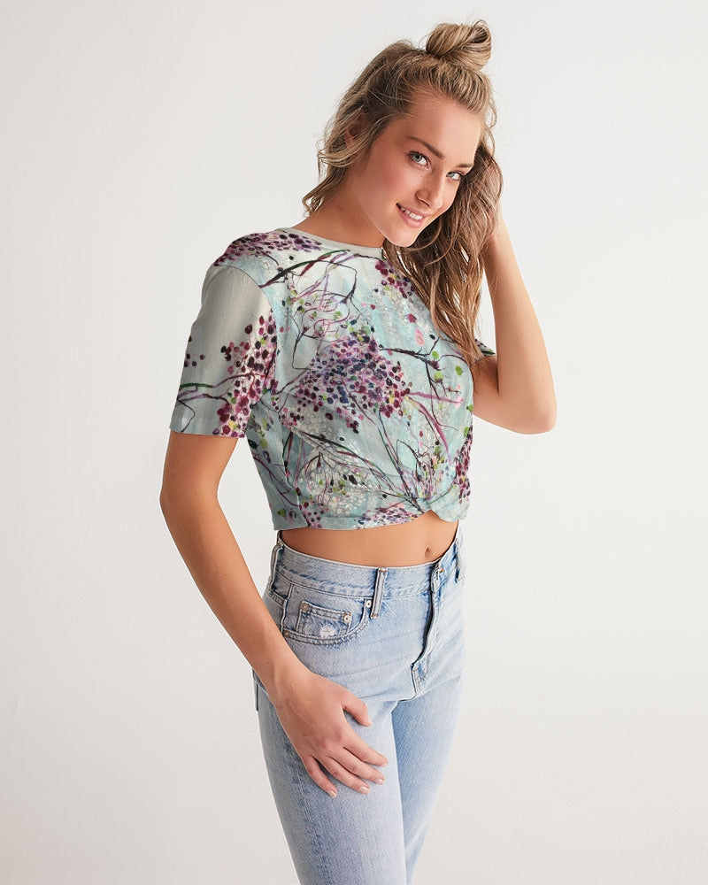 SHADOWS OF PARADISE Women's Twist-Front Cropped Tee