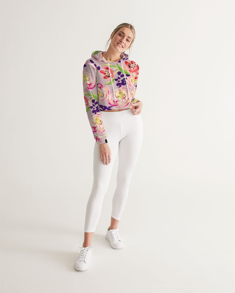 Tulip Floral Women's Cropped Hoodie - Soft Activewear