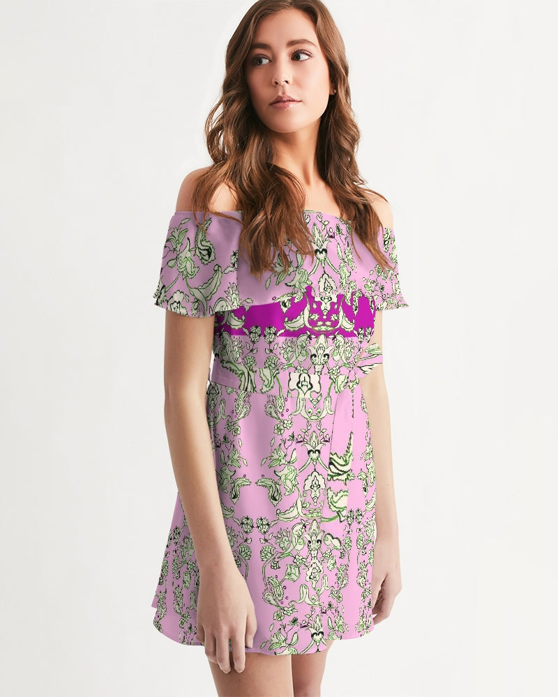 MIRACULOUS FLOWERS -PINK || Women's Off-Shoulder Dress