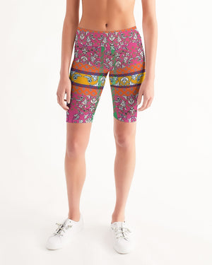 MIRACULOUS FLOWERS -PINK || Women's Mid-Rise Bike Shorts