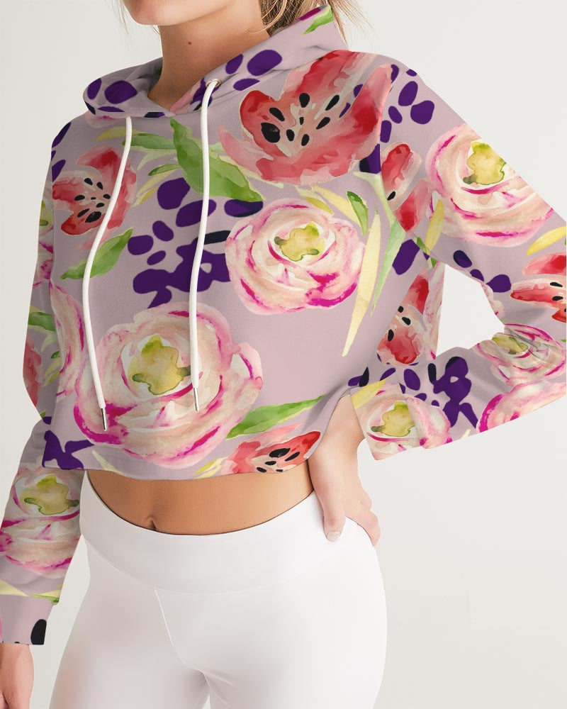 Tulip Floral Women's Cropped Hoodie - Soft Activewear