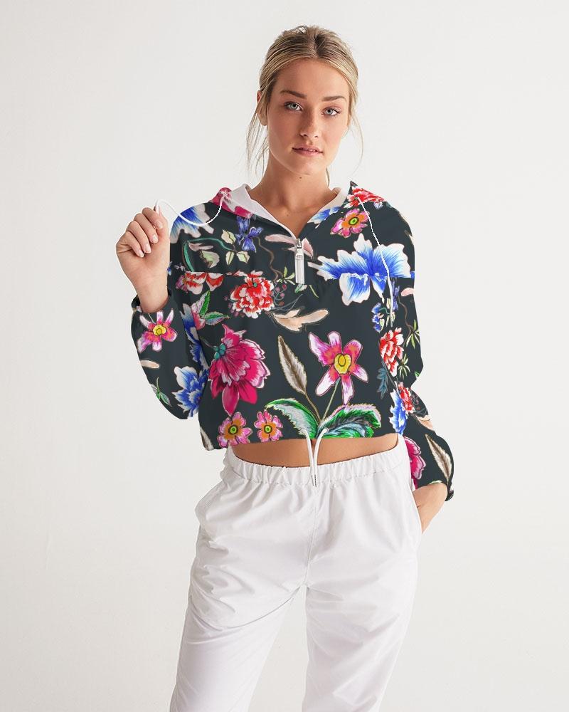 POWER OF PEACE - BLACK  Women's Cropped Windbreaker