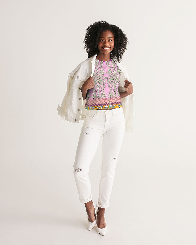 FLORAL  MIRACULOUS  WORLD - dress-pink1 Women's Cropped Tank