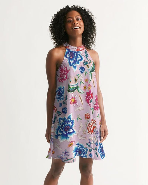 Women's Halter Dress || AMORE Purple Blooms