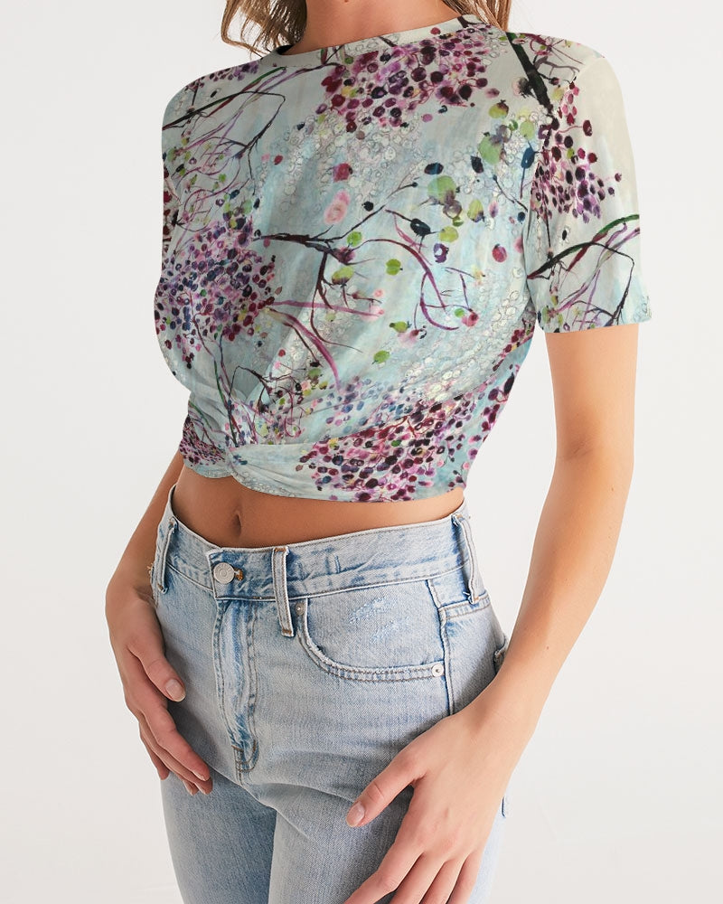 SHADOWS OF PARADISE Women's Twist-Front Cropped Tee