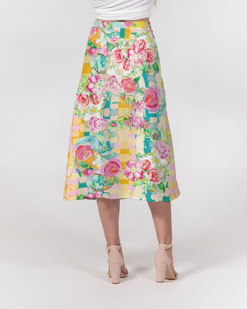 RETRO ROSES Women's A-Line Midi Skirt