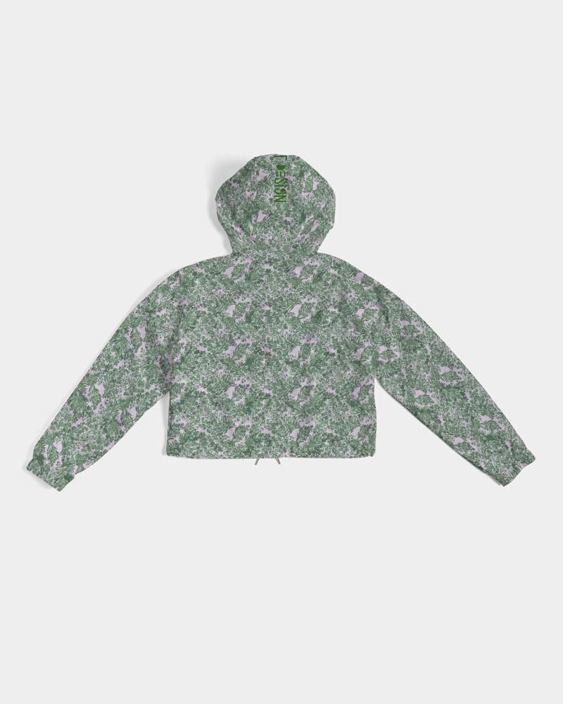 GREEN LEAFS TEXTURE Women's Cropped Windbreaker