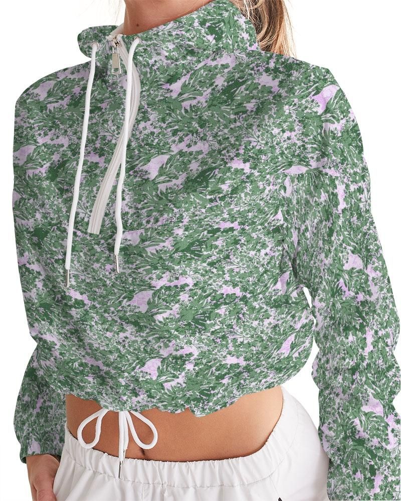 GREEN LEAFS TEXTURE Women's Cropped Windbreaker