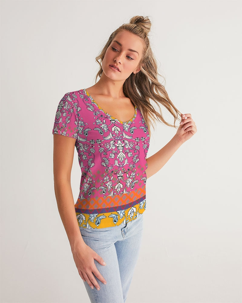 MIRACULOUS FLOWERS -PINK || Women's V-Neck Tee