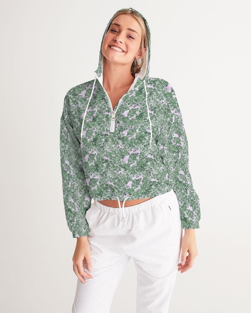GREEN LEAFS TEXTURE Women's Cropped Windbreaker