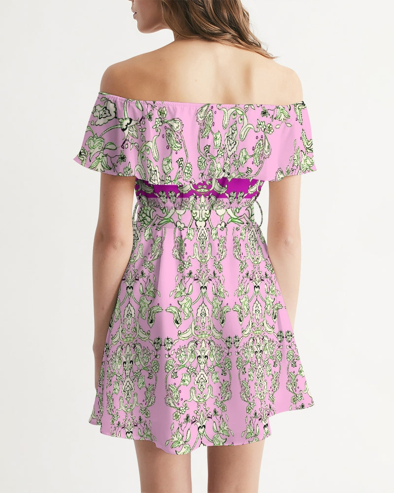 MIRACULOUS FLOWERS -PINK || Women's Off-Shoulder Dress