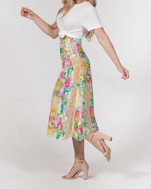 RETRO ROSES Women's A-Line Midi Skirt