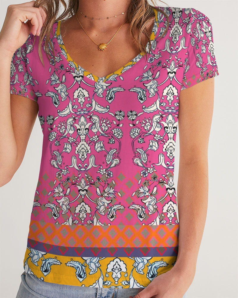 MIRACULOUS FLOWERS -PINK || Women's V-Neck Tee
