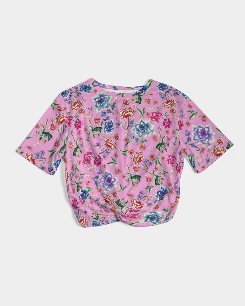 AMORE PINK Women's Twist-Front Cropped Tee