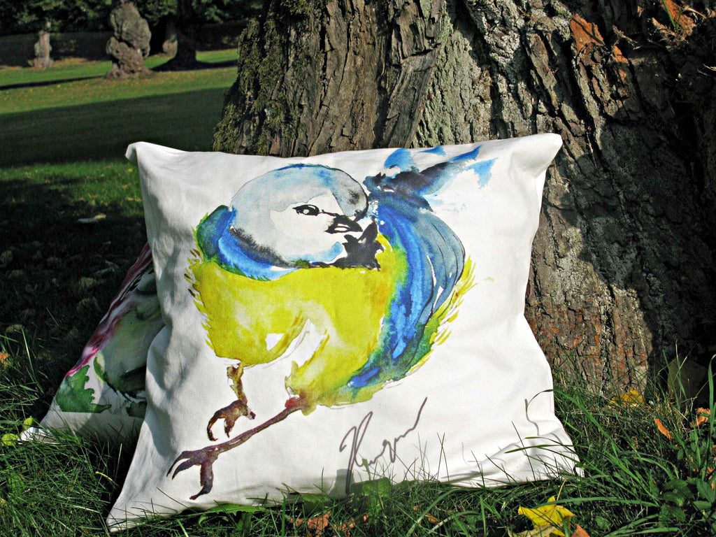 CUSHIONS COVER, THE BLUE BIRD IN THE GARDEN