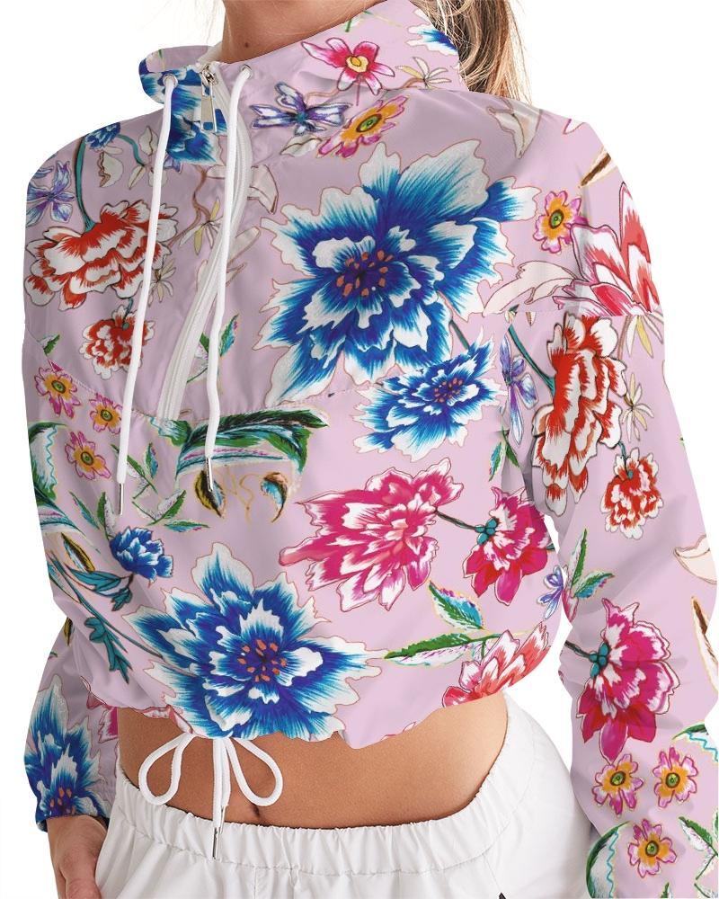 Women's Cropped Windbreaker  ||  AMORE Purple Blooms