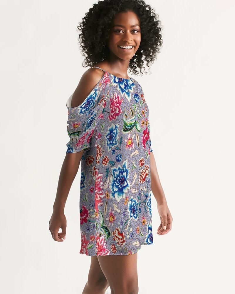 AMORE BLUE ROSES Women's Open Shoulder A-Line Dress