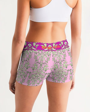 MIRACULOUS FLOWERS -PINK ||  Women's Mid-Rise Yoga Shorts