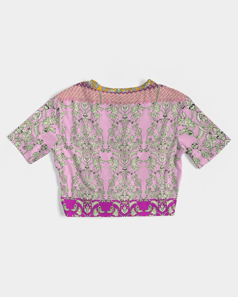 MIRACULOUS FLOWERS -PINK || Women's Twist-Front Cropped Tee