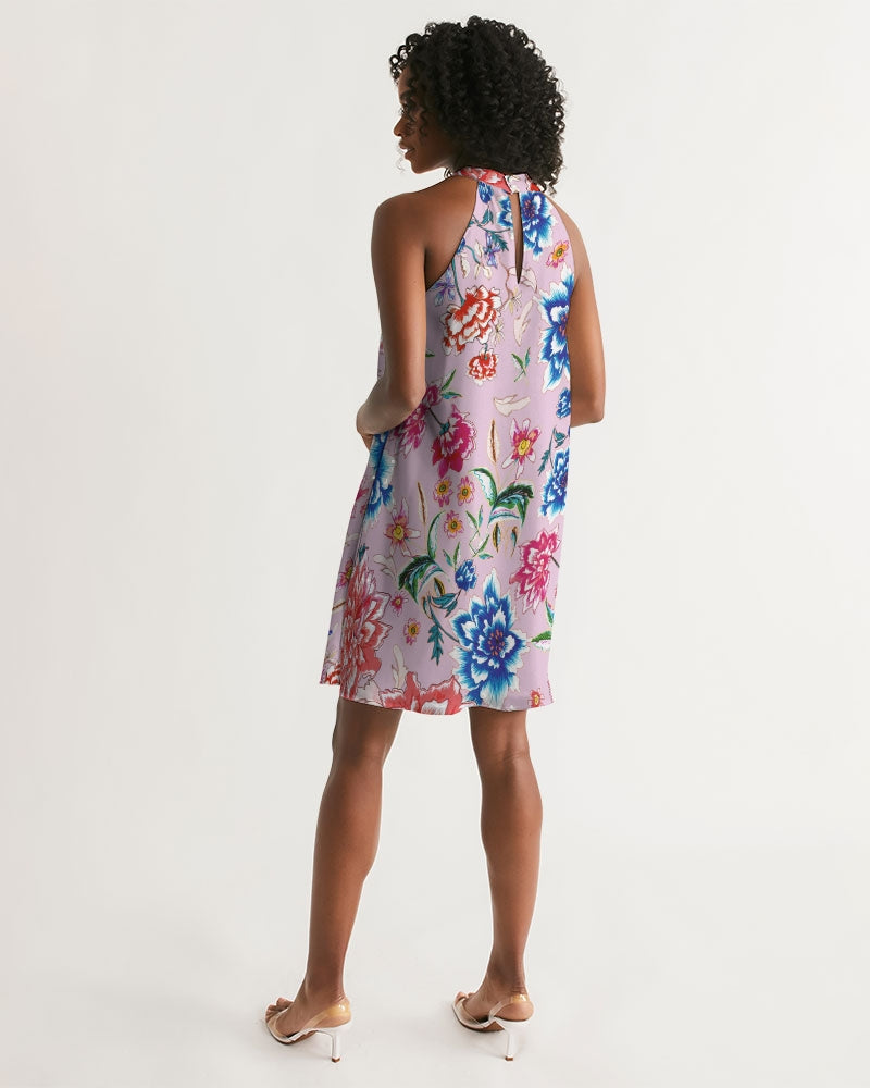 Women's Halter Dress || AMORE Purple Blooms