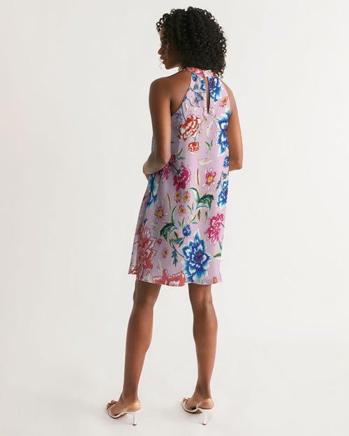 Women's Halter Dress || AMORE Purple Blooms