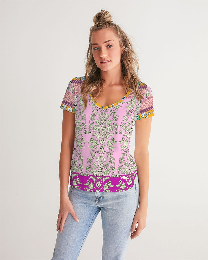 FLORAL  MIRACULOUS  WORLD - dress-pink1 Women's V-Neck Tee