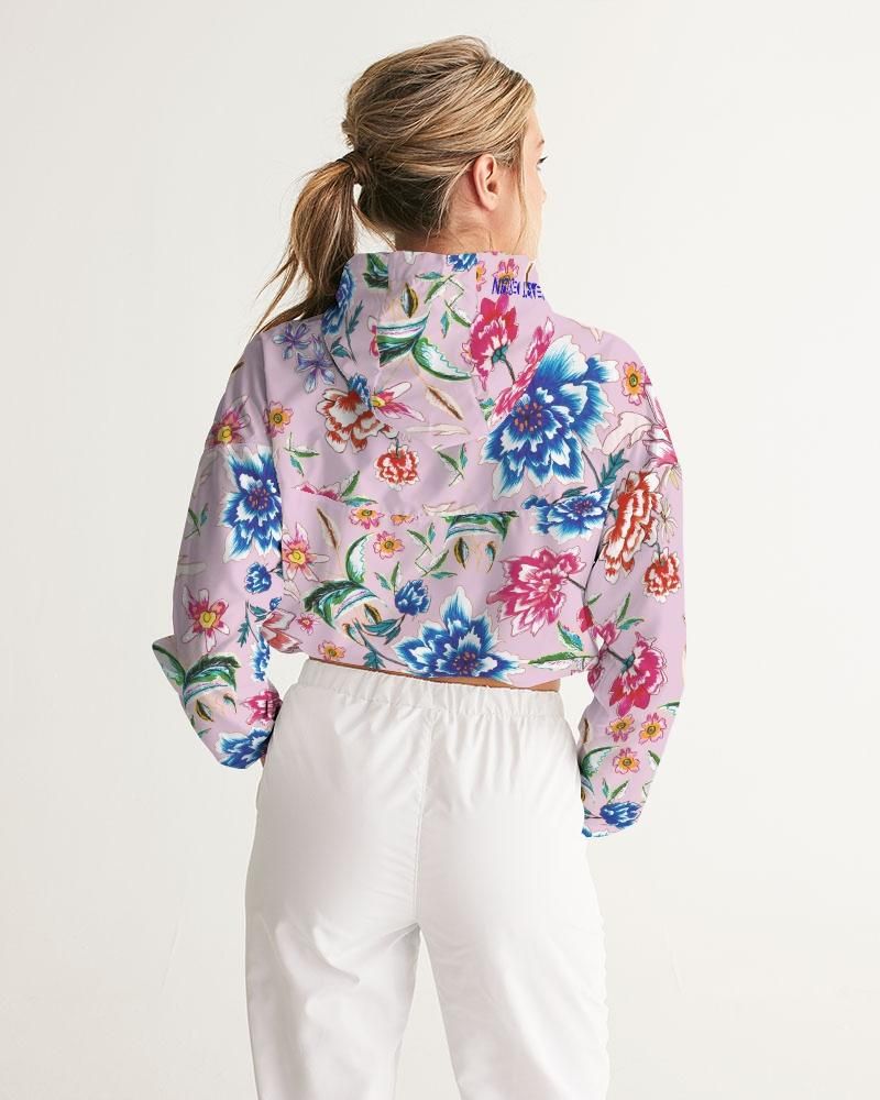 AMORE WHITE BLOMS Women's Cropped Windbreaker