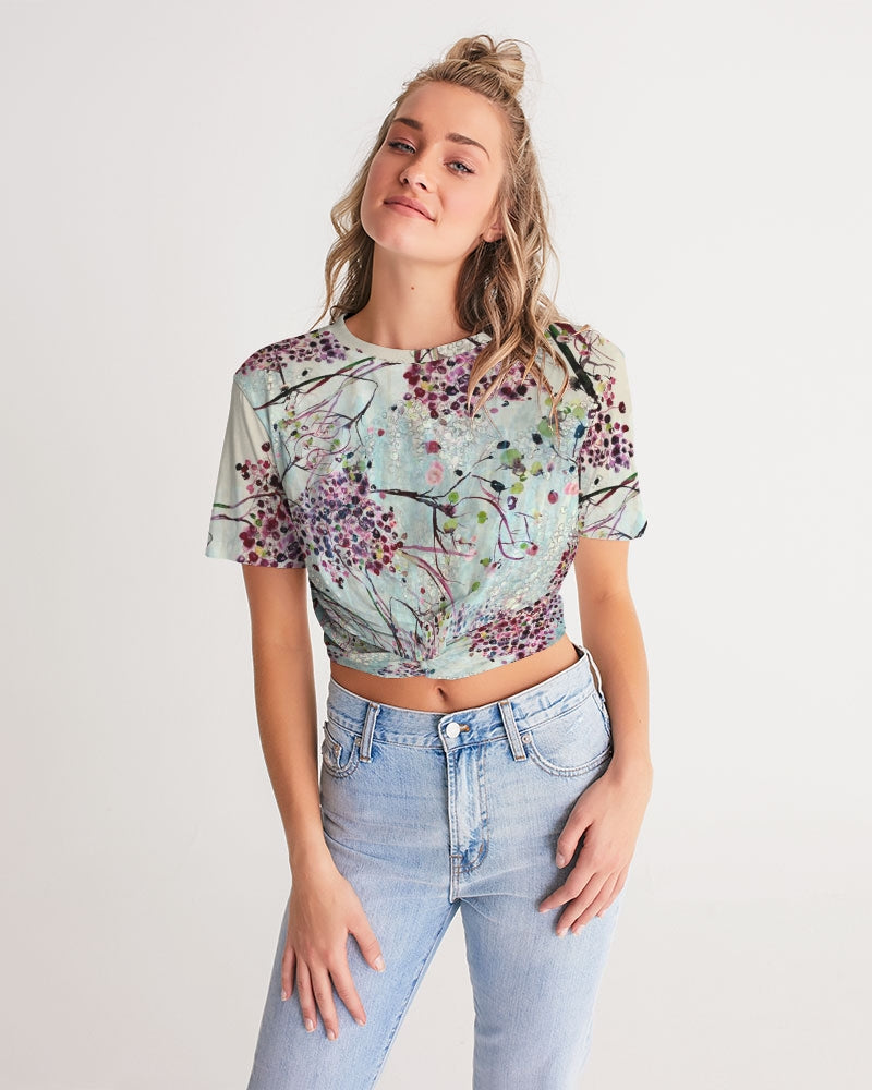 SHADOWS OF PARADISE Women's Twist-Front Cropped Tee