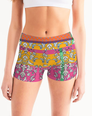 MIRACULOUS FLOWERS -PINK || Women's Mid-Rise Yoga Shorts