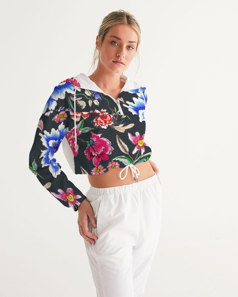 POWER OF PEACE - BLACK  Women's Cropped Windbreaker