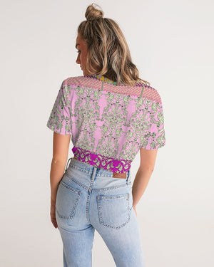 MIRACULOUS FLOWERS -PINK || Women's Twist-Front Cropped Tee