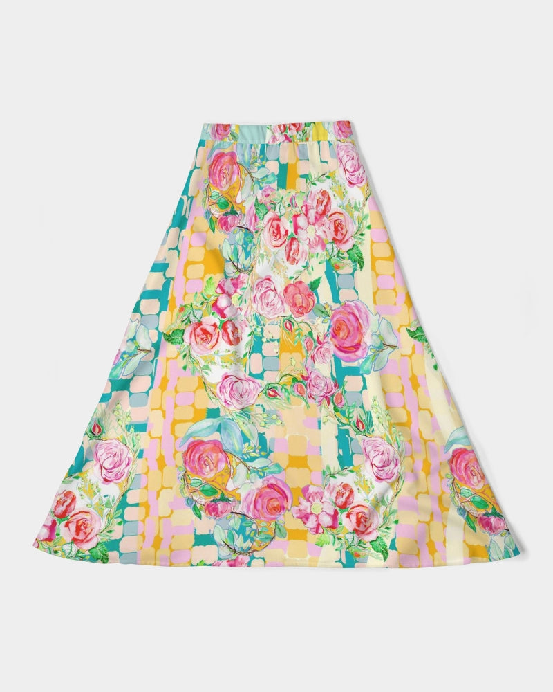 RETRO ROSES Women's A-Line Midi Skirt