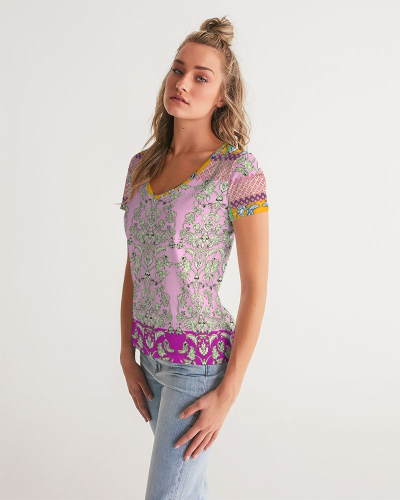 FLORAL  MIRACULOUS  WORLD - dress-pink1 Women's V-Neck Tee
